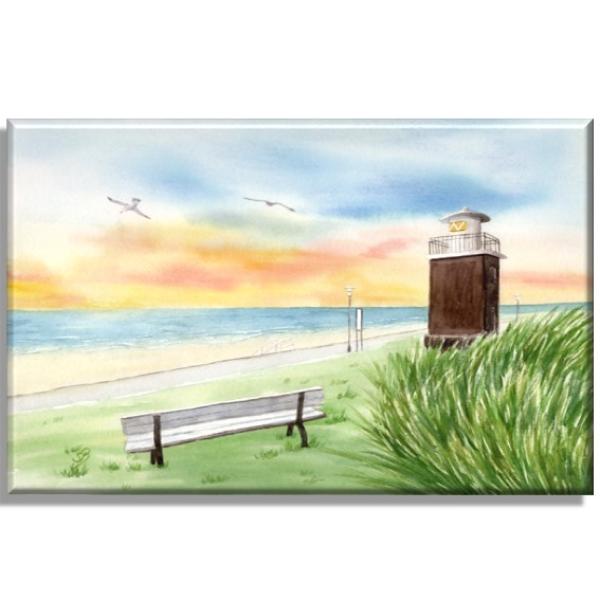 Leinwand 40 x 30 cm Keilrahmen Canvas-Leinen Aquarell Maritim Kunst Druck Kunstdruck Nordsee Föhr Leuchtturm Strandkorb Strand Meer